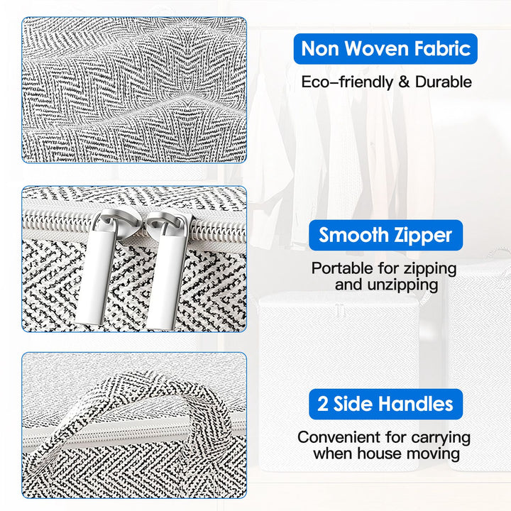 4 Pack Foldable Non Woven Storage Bags Closet Organizers Wardrobe Sorting Baskets With 2 Handles Dustproof Lid Zipper For Clothes Quilt 30L 110L 150L 220L