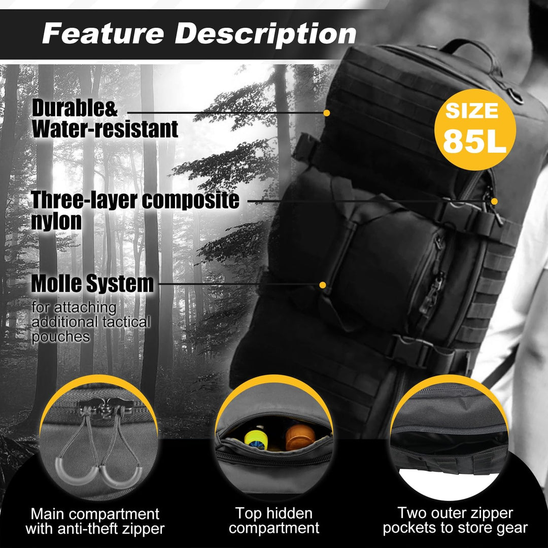 85L Tactical Gym Duffle Bag – Waterproof 3-in-1 Travel Backpack