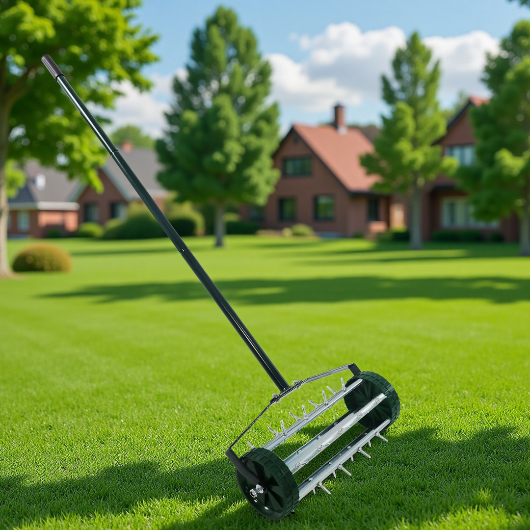 Heavy Duty Rolling Lawn Aerator,Rolling Lawn Aerator,  Rotary Push Tine Spike Soil Lawn Aerator Gardening Tool With 3-Piece Long Steel Handle For Garden Yard Grass Maintenance,Garden Yard Rotary Push