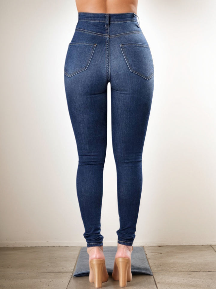 Women’s High-Waisted Stretch Ripped Skinny Jeans – Sculpting Slim Fit
