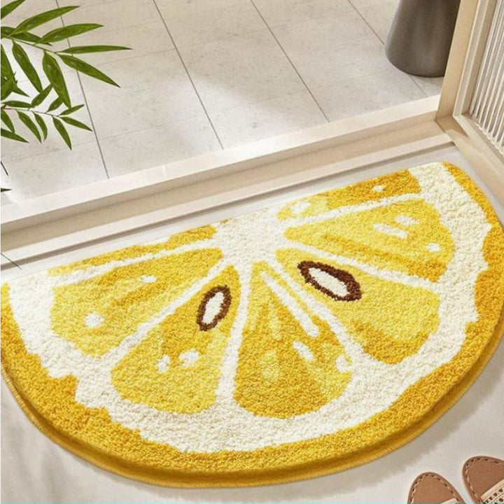 Lemon Fruit Bathroom Rug — Cute Absorbent Non-Slip Bath Mat with Lemon Print (Yellow)