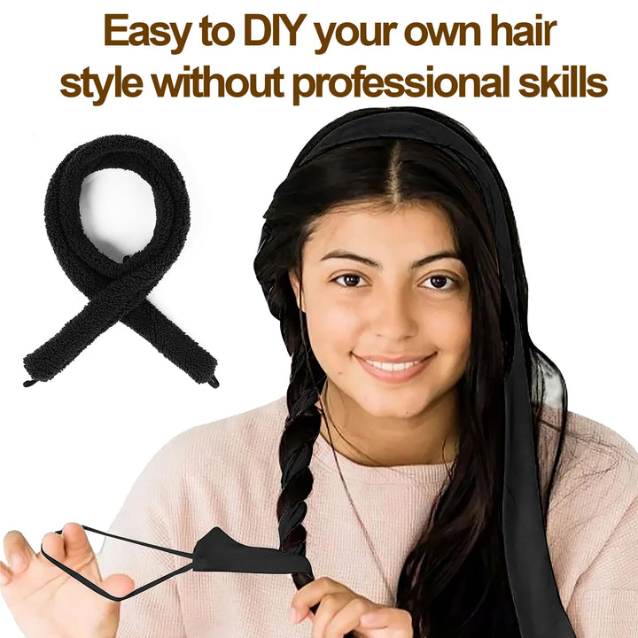 Satin Heatless Hair Curler — Overnight DIY Soft Wave Curls for All Hair Types (Black)