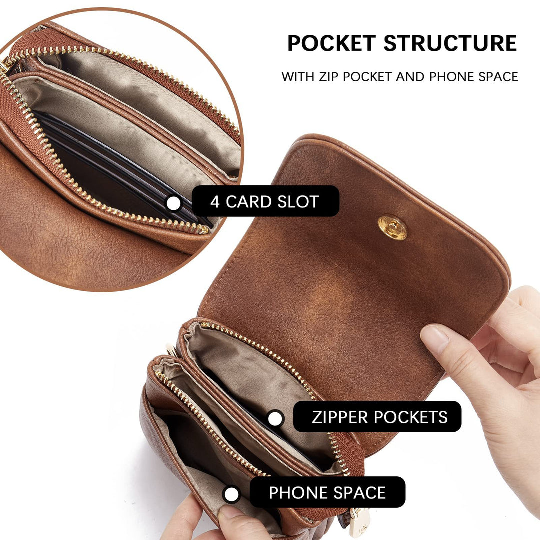 Mini PU Leather Phone Crossbody Bag – Multi-Compartment Wallet Shoulder Bag