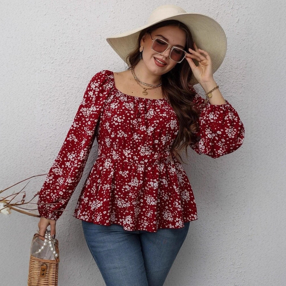 Elegant Printed Drawstring Waist Blouse
