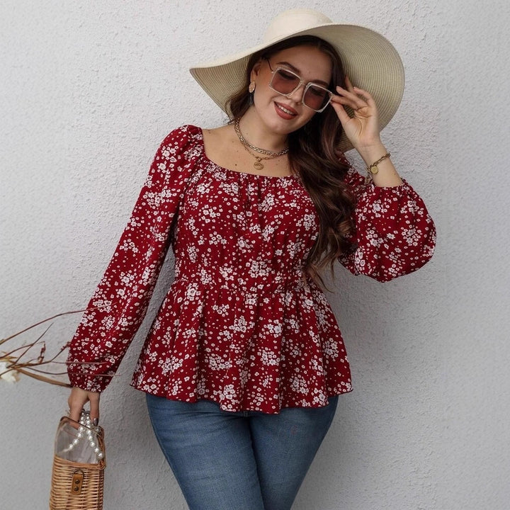 Elegant Printed Drawstring Waist Blouse
