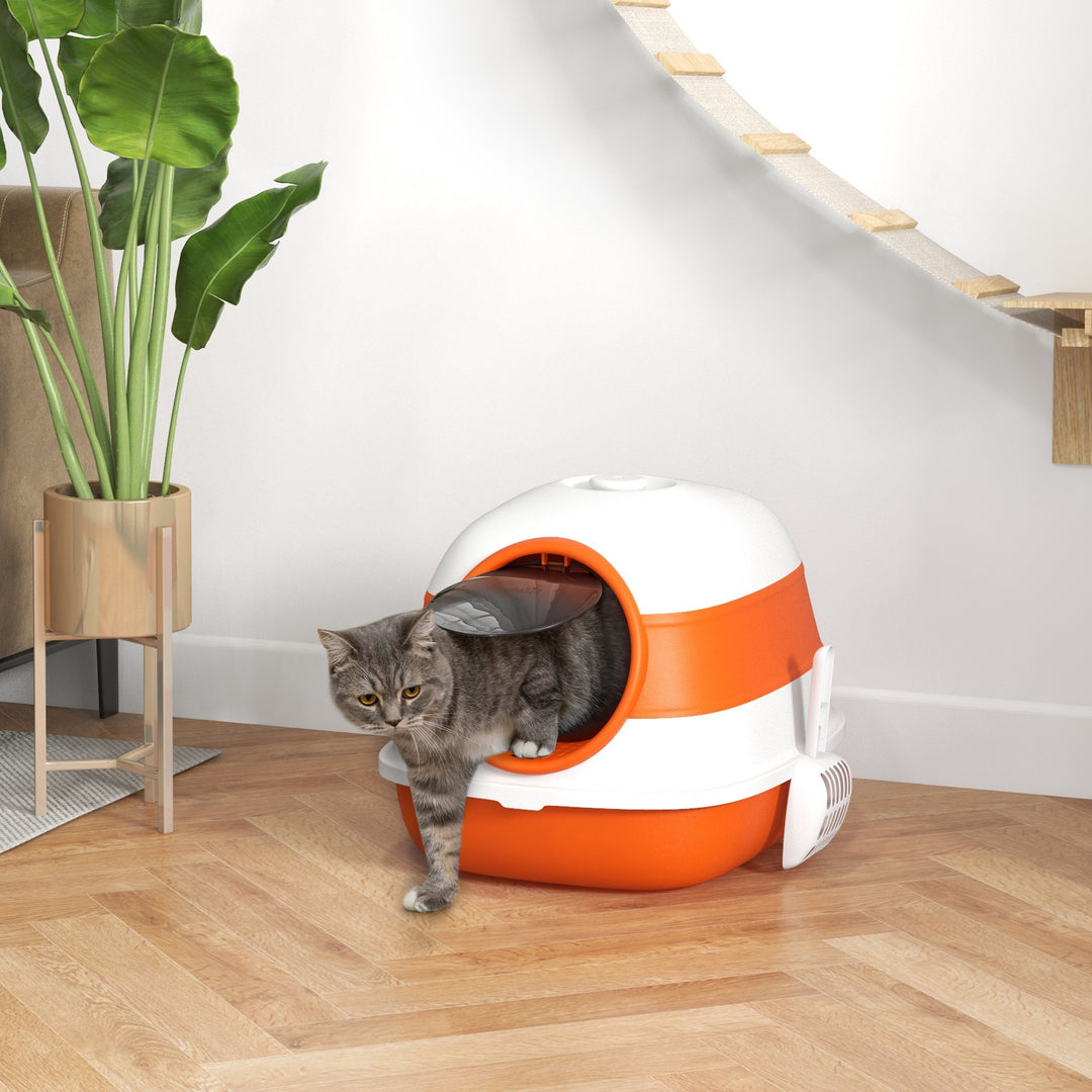 Enclosed Cat Litter Box with Scoop & Air Freshener – Foldable Covered Cat Toilet