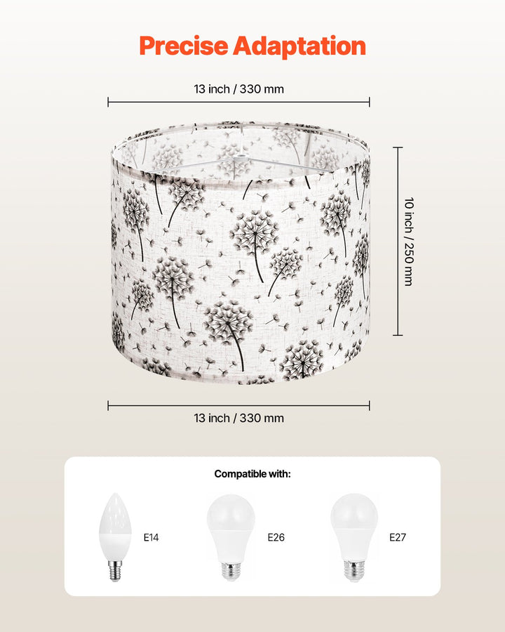 Drum Lamp Shade 2 Set, 13 In Top X 13 In Bottom X 10 In High, Medium Drum Linen Lampshade, Replacement Lamp Shade For Table Lamps Floor Lamps, Easy Assembly Required (Light Dandelion Pattern)