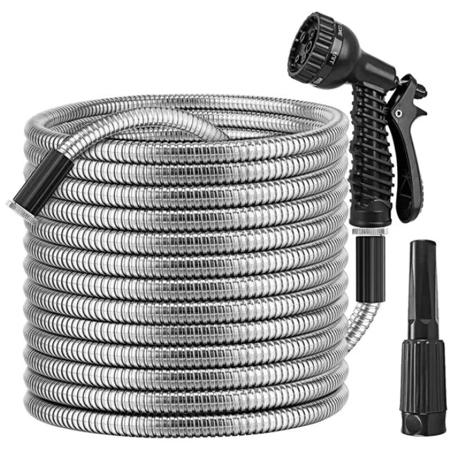 Heavy Duty Stainless Steel Garden Water Pipe — Premium Metal Garden Hose for Large Outdoor Areas