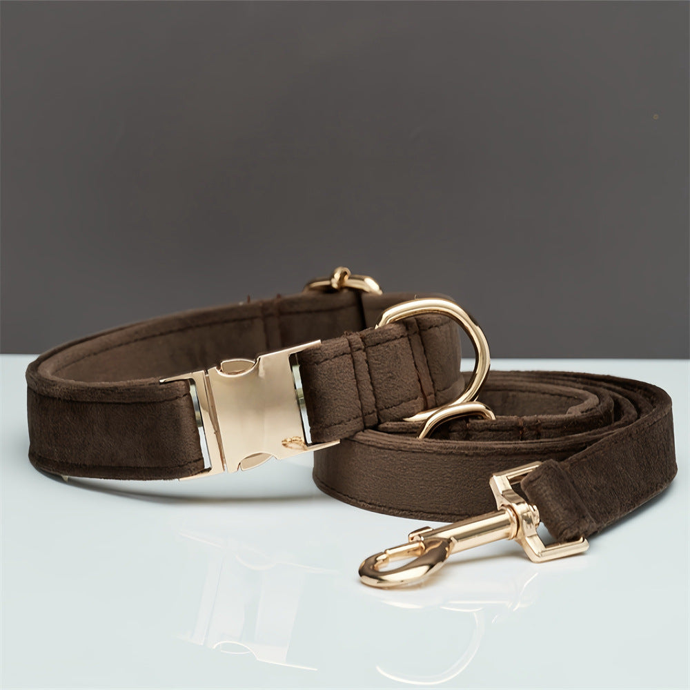 Premium Velvet Dog Collar &amp; Leash Set with Bow Tie – Personalized Engraved Buckle