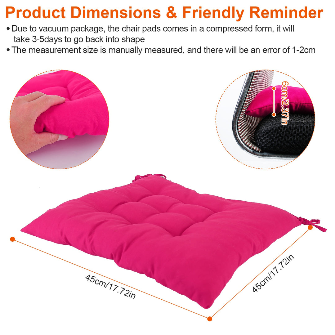 4-Piece Tie-On Chair Cushion Pads — 17.72×17.72 in Soft Square Seat Mats for Home, Office, Car & Travel (4 Colours)