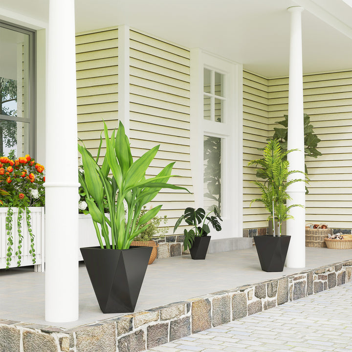 Set of 3 Stackable MgO Tall Planters — Premium Magnesium Oxide Flower Pots with Drainage Holes for Garden & Balcony (Black)