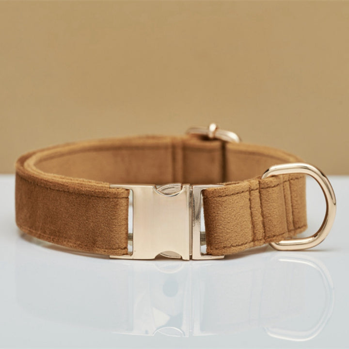 Premium Velvet Dog Collar &amp; Leash Set with Bow Tie – Personalized Engraved Buckle