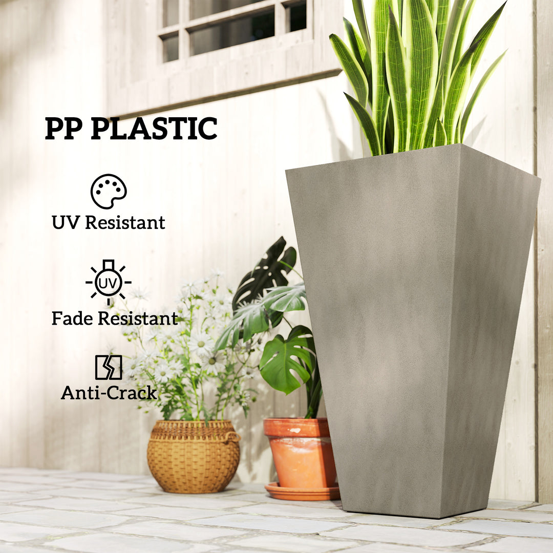Set of 3 Grande 28in Tall Outdoor Planters — Tapered with Drainage Holes, Front Porch & Patio Décor (Grey)