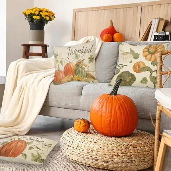 4-Piece Thanksgiving & Fall Throw Pillow Cushion Covers — 18×18 in Autumn Seasonal Décor Set