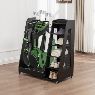 Premium Wooden Golf Bag Organizer — 2-Bag Storage Rack for Garage, Shed, Car & Basement (Black/Brown)