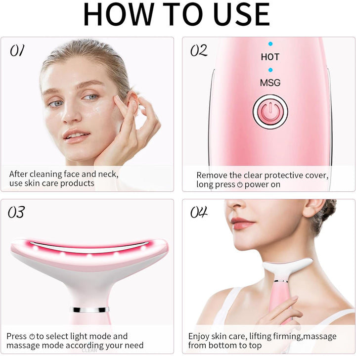 3-in-1 Face & Neck Massager — Thermal Heat + Vibration + EMS Face Sculpting Tool for Skin Tightening