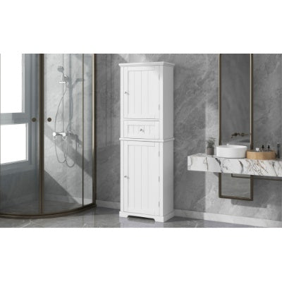 Tall Bathroom Storage Cabinet, Freestanding Storage Cabinet With Drawer And Adjustable Shelf, MDF Board With Painted Finish