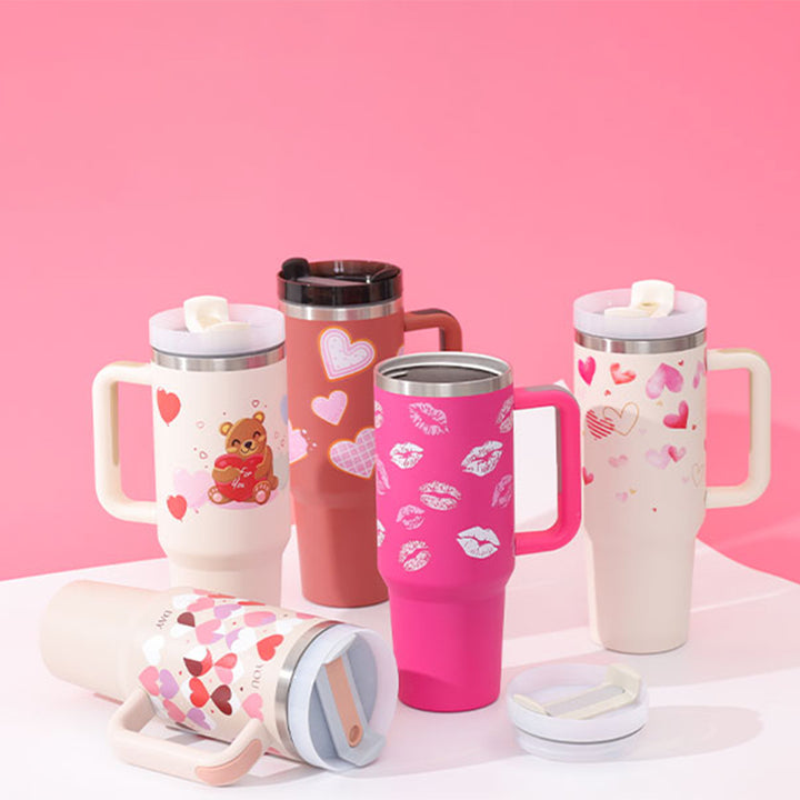 40 oz Insulated Tumbler with Handle & Straw — Stainless Steel Spill-Proof Vacuum Mug for Car, Gym, Office & Travel (30+ Colours)