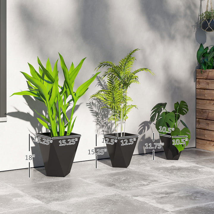 Set of 3 Stackable MgO Tall Planters — Premium Magnesium Oxide Flower Pots with Drainage Holes for Garden & Balcony (Black)