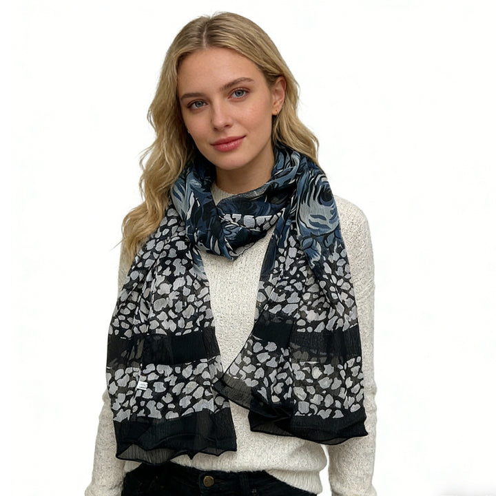Classic Imeless Black Scroll Everyday Scarf,Black Scarf,Versatile Everyday Scarf ,Pairs With All Casual Outfits,Office Appropriate Subtlety For Women Men