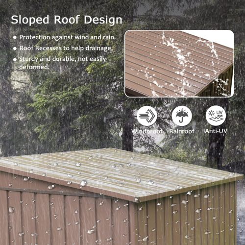 6×4 ft Waterproof Metal Garden Storage Shed — Lockable Double Doors, Bike Shed for Garden & Backyard (Brown)