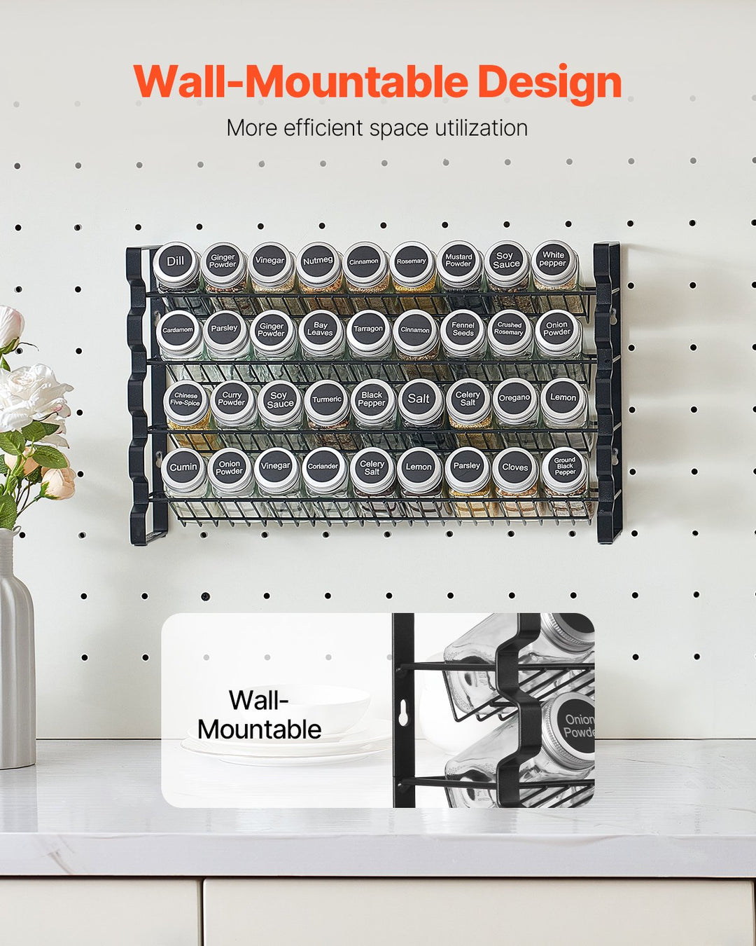 Large Spice Rack Organizer — 23×16in Cabinet & Countertop Seasoning Organizer (Black)