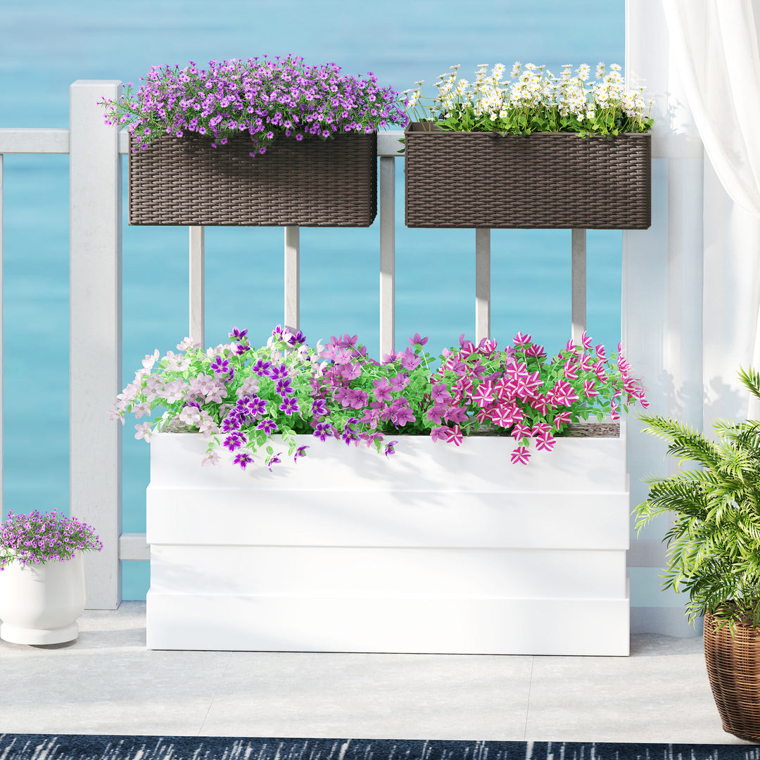2 Pack 20 Inch Railing Flower Pots, Hanging Flower Pots with Hooks, Drainage Holes for Fence, Rattan Look, Brown