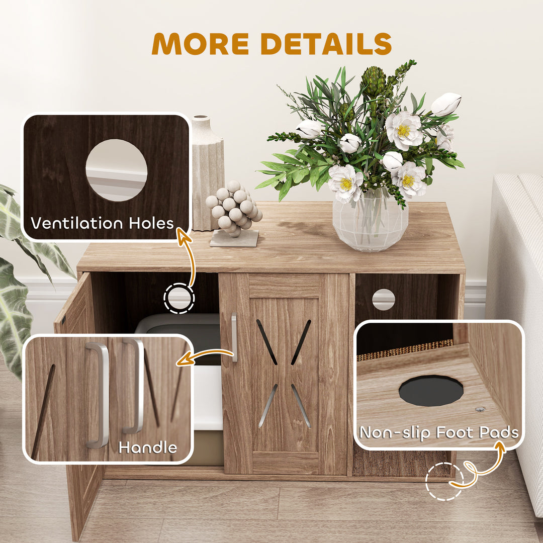 Cat Litter Box Enclosure with Scratching Board, Cat Washroom End Side Table, 31.5" x 19" x 20", Walnut Brown