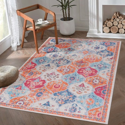 LOOM LUXE 5×8 ft Washable Area Rug — Low-Pile, Non-Slip, Non-Shedding, Foldable, Kid & Pet Friendly (Black / Cream)