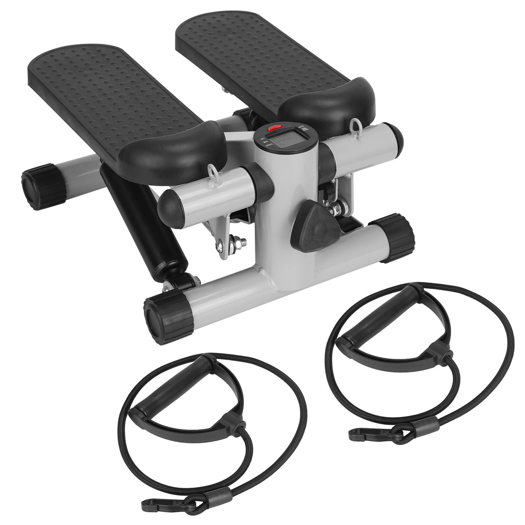 Mini Fitness Stepper — 2 Resistance Bands, LCD Monitor, 330lb Max Load, Quiet Stair Stepper for Home Exercise (Grey)