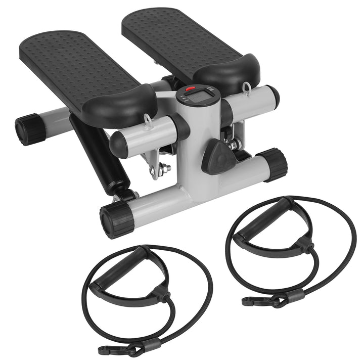 Mini Fitness Stepper — 2 Resistance Bands, LCD Monitor, 330lb Max Load, Quiet Stair Stepper for Home Exercise (Grey)
