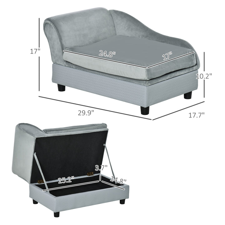 Luxury Fancy Dog Couch with Hidden Storage, Small Dog Sofa Bed with 2" Soft Foam, Modern Pet Furniture for Puppies & Little Breeds, Pale Gray