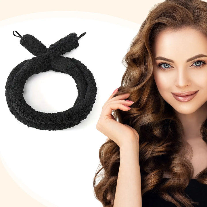 Satin Heatless Hair Curler — Overnight DIY Soft Wave Curls for All Hair Types (Black)
