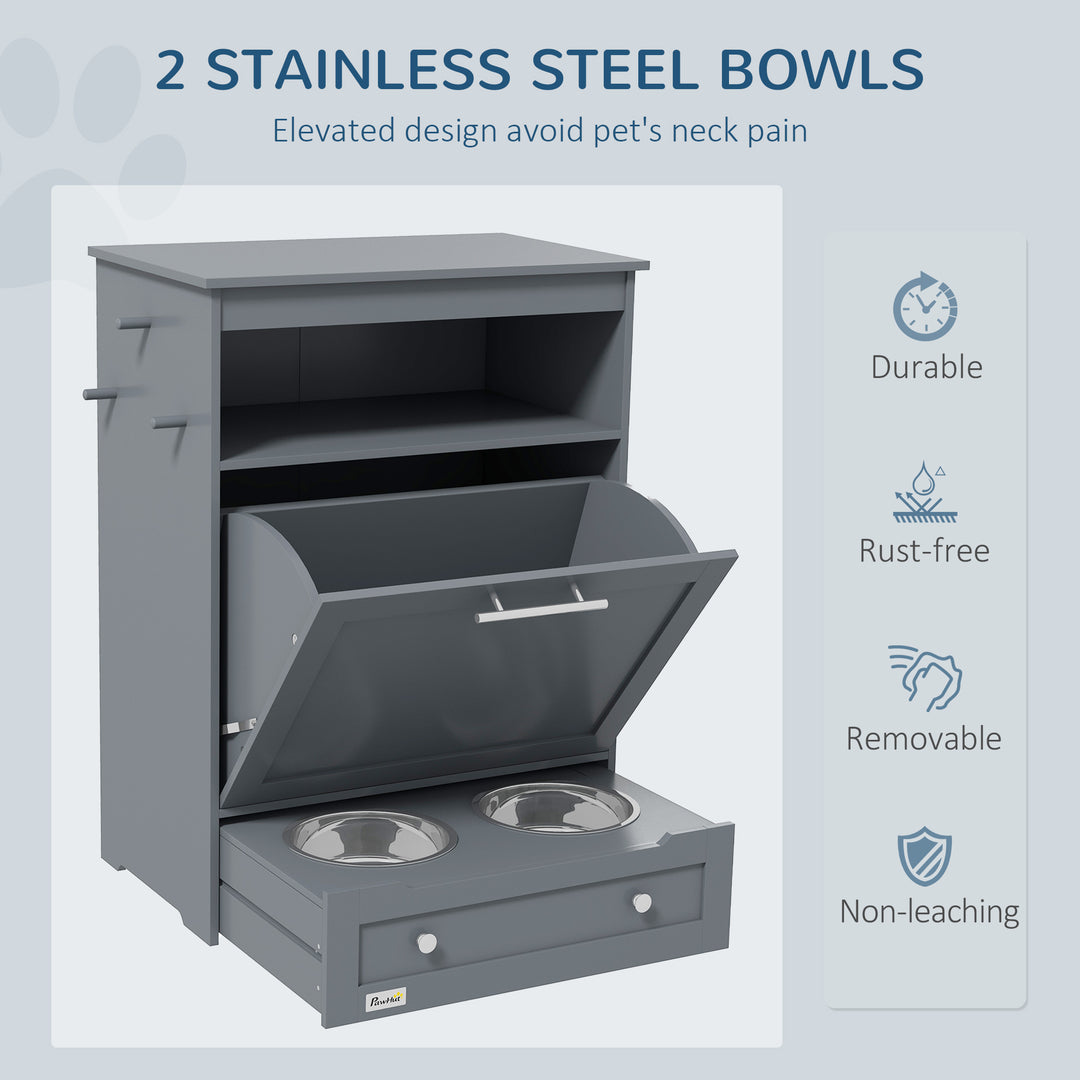 PawHut Pet Feeder Station with Storage Cabinet; Raised Dog Bowls