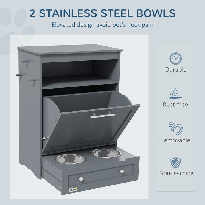 PawHut Pet Feeder Station with Storage Cabinet; Raised Dog Bowls