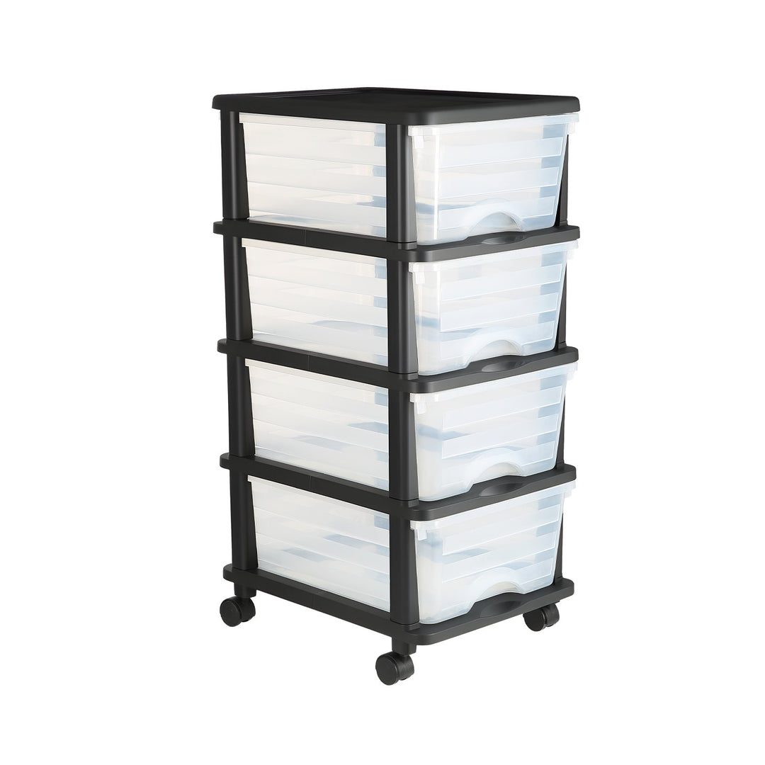 4-Drawer Rolling Storage Cart — Clear Bin Plastic Organizer on Wheels for Office, Craft Room & Classroom