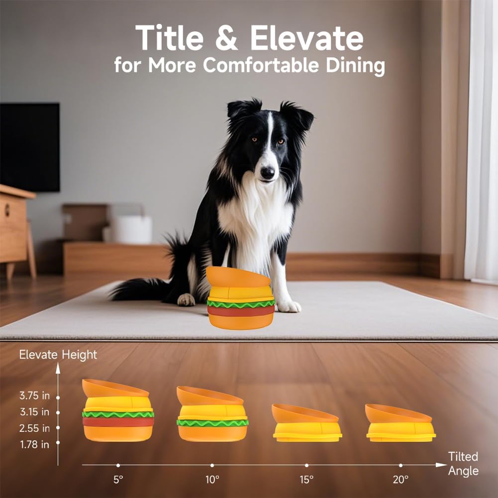 Hamburger Multi-Layer Pet Bowl – 5-in-1 Interactive Cat &amp; Dog Feeding Set