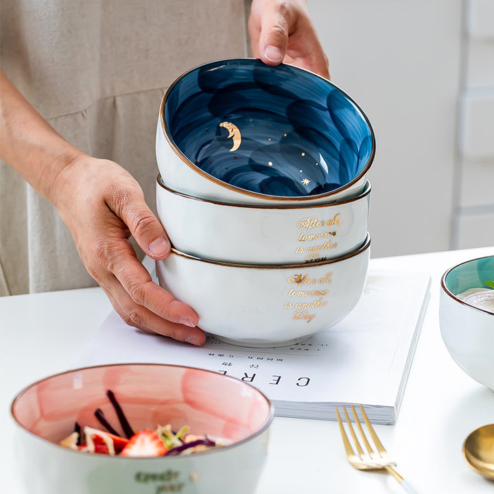 Ceramic Breakfast & Salad Bowl — Cute Eating Bowl for Home Kitchen, Multiple Colours