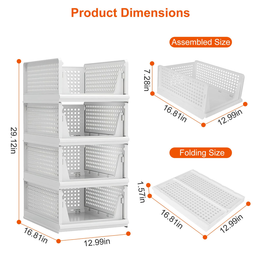 4 Packs Plastic Storage Box With Slide Rail Stackable  For Living Room Bedroom Wardrobe Fedex Shipping