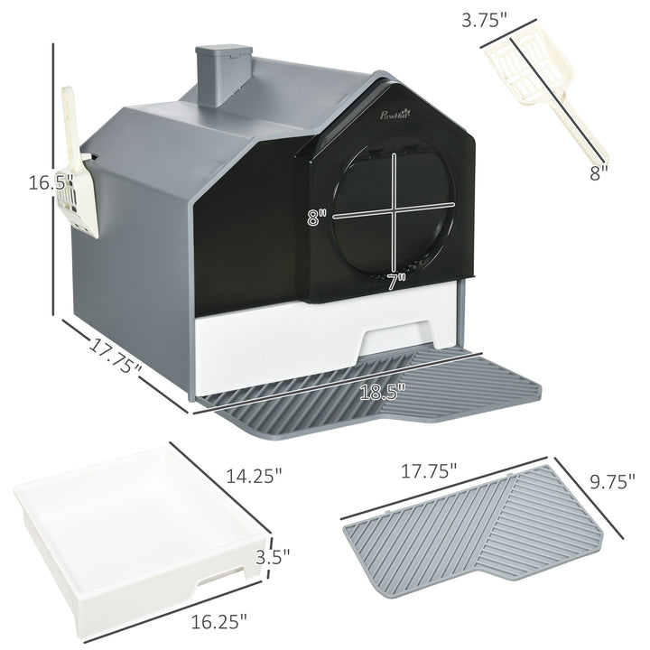 Enclosed Cat Litter Box with Drawer Cleaning System