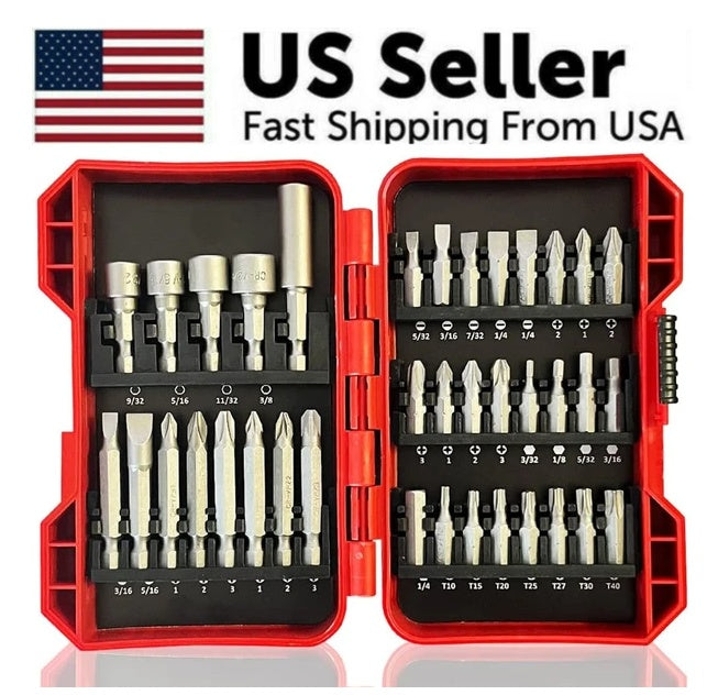 37-Piece Impact Screwdriver Bit Set — Nut Driver, Torx, Phillips, Magnetic Drill Bits (Gray)