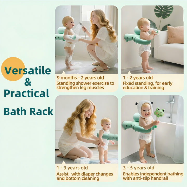MiniJones Baby Bath Stand — Suction Cup Wall-Mounted Adjustable Width Portable Shower Holder for Infants