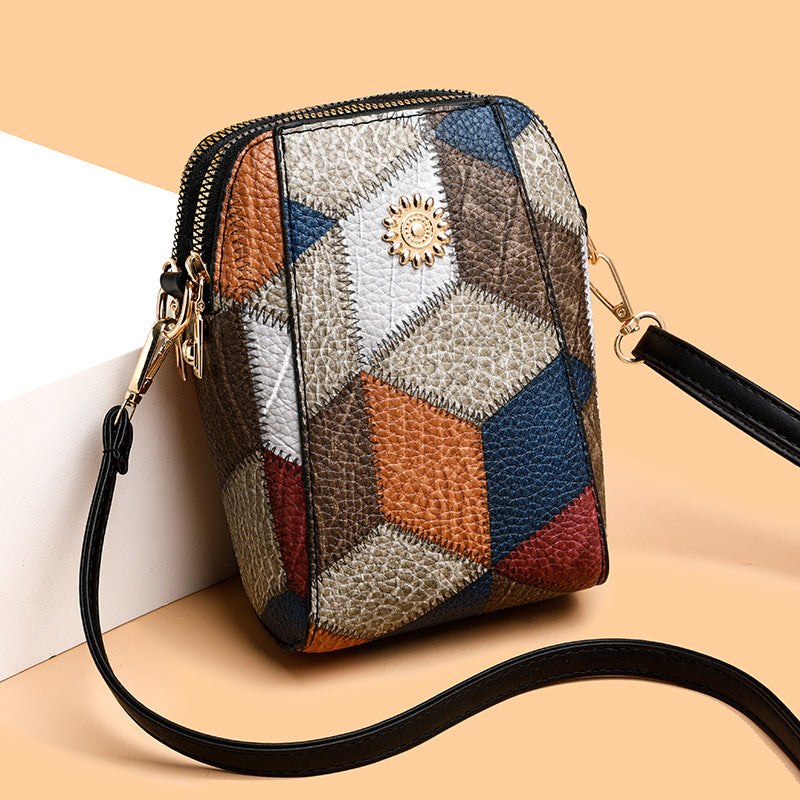Patchwork PU Crossbody Bag – Stylish Mini Shoulder Travel Bag