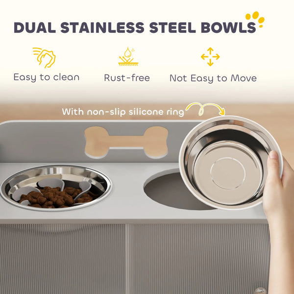 Elevated Dog Bowls with Dual Stainless Steel Bowls & Removable Slow Feeder