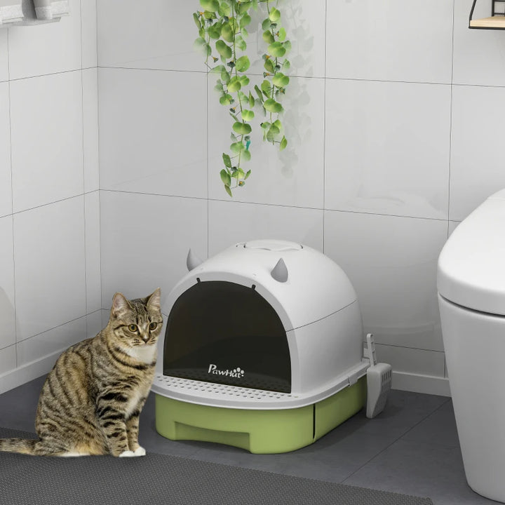 Covered Cat Litter Box with Drawer & Deodorizing Filters – Enclosed Kitty Toilet