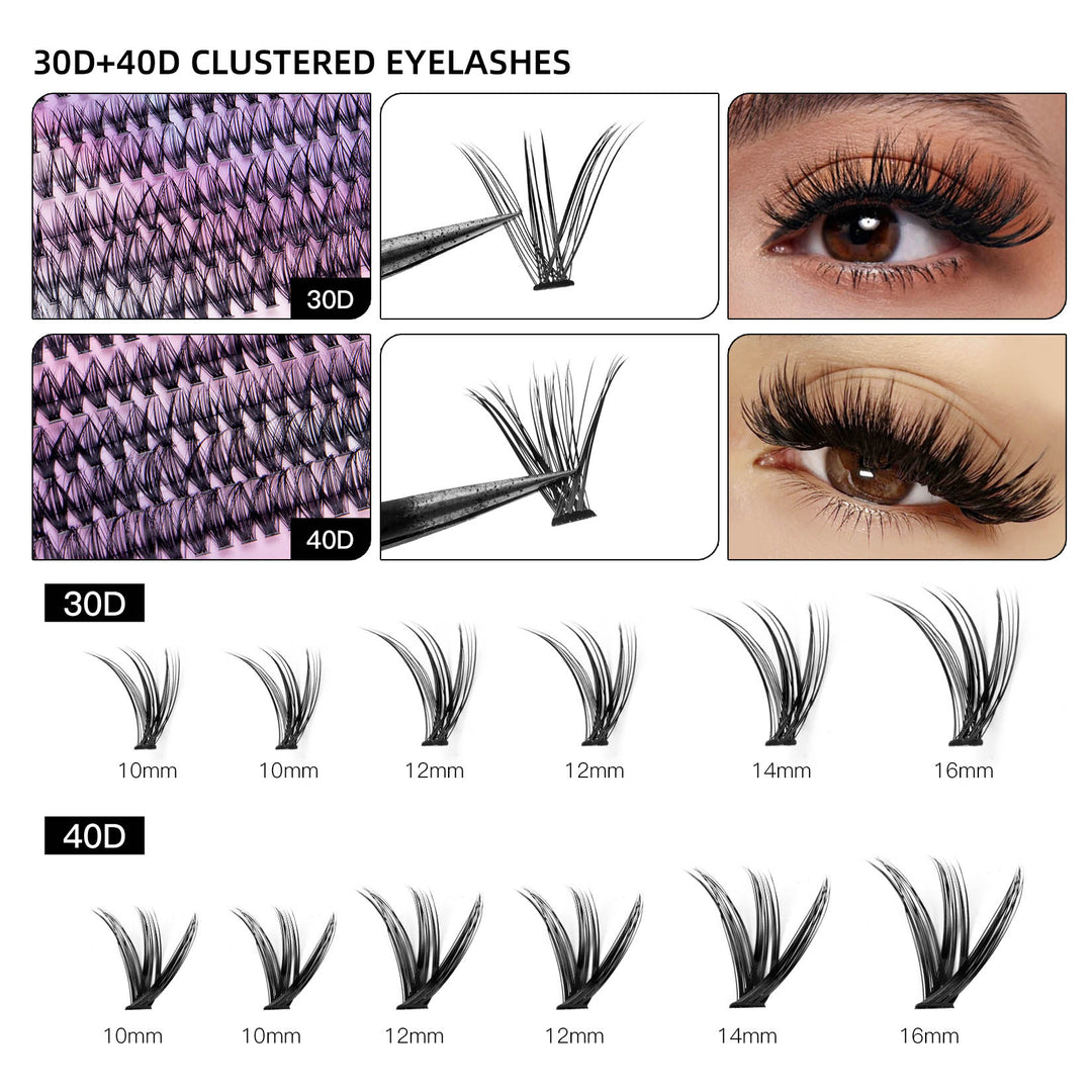 240 Segmented Lash Clusters — 12 Rows Mixed 30D + 40D for DIY Lash Extensions