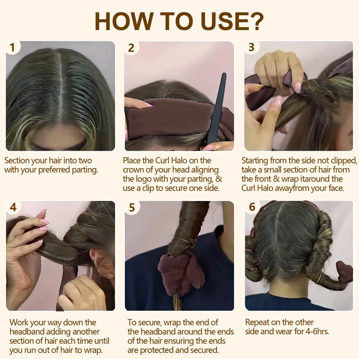 Satin Heatless Hair Curler — Overnight DIY Soft Wave Curls for All Hair Types (Brown)