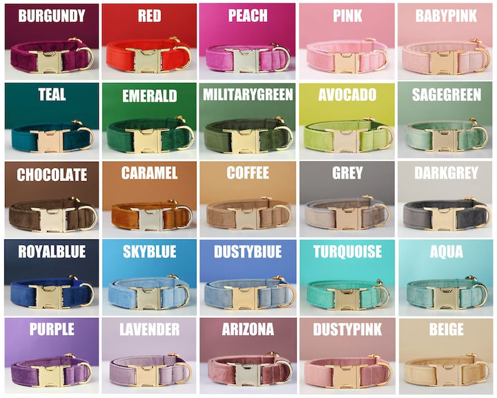 Premium Velvet Dog Collar &amp; Leash Set with Bow Tie – Personalized Engraved Buckle