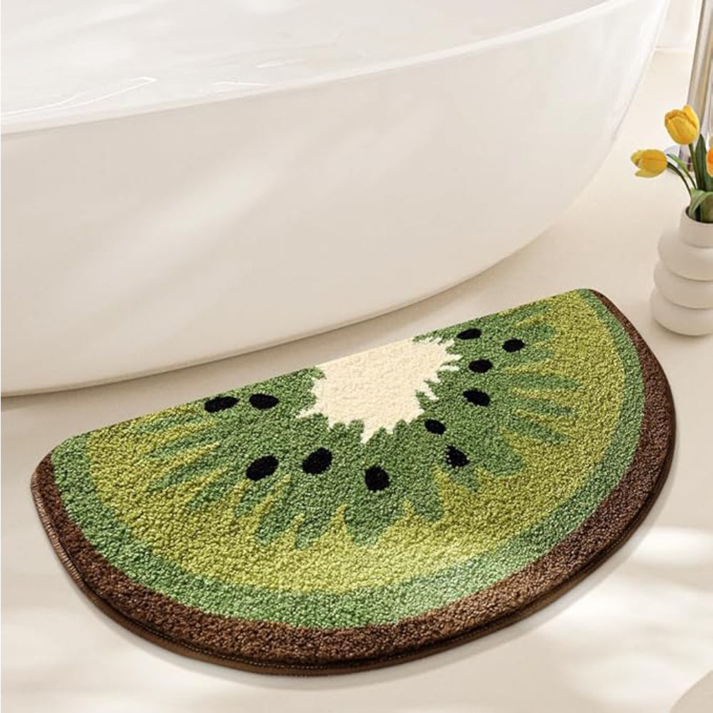 Kiwi Fruit Bathroom Rug — Cute Highly Absorbent Non-Slip Bath Mat with Kiwi Print (Green)