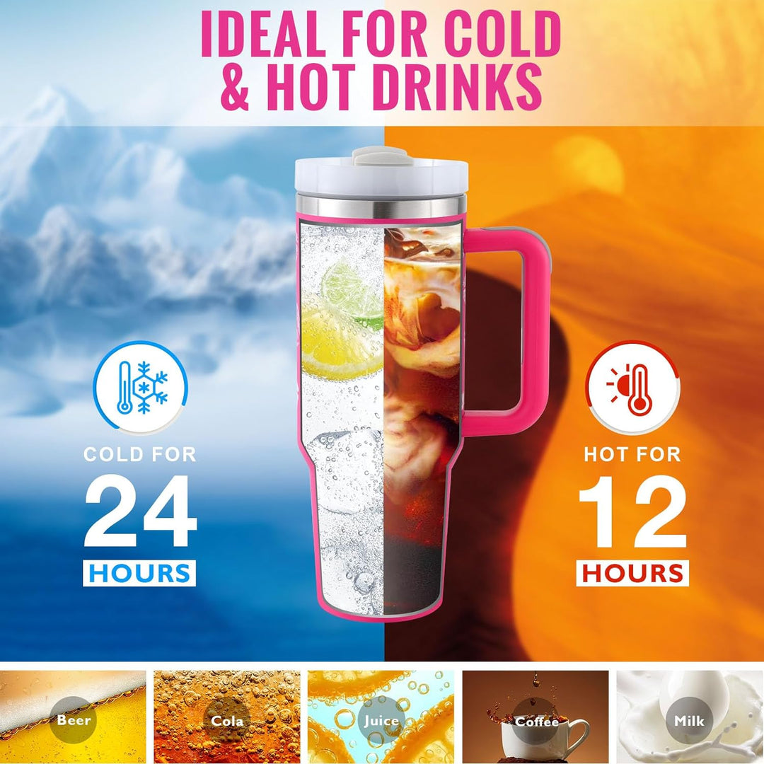 40 oz Insulated Tumbler with Handle & Straw — Stainless Steel Spill-Proof Vacuum Mug for Car, Gym, Office & Travel (30+ Colours)